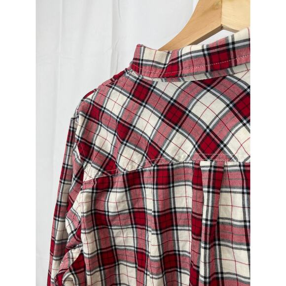 TALBOTS 2XP Petite Plus Plaid Button Up Ruffle Shirt Shimmer Flannel Red White - Picture 6 of 9